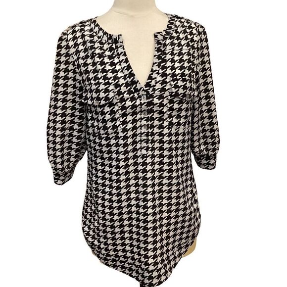 41 Hawthorn Houndstooth Blouse Black White Small - Picture 1 of 13